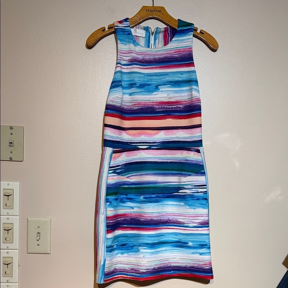 Amanda Uprichard Striped Watercolor Halter Mini Dress — Blue, Pink, Purple